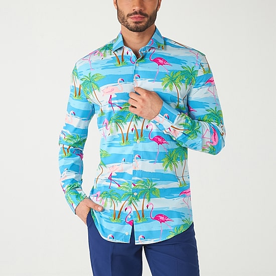 Opposuits Flamingo Mens Regular Fit Long Sleeve Dress Shirt