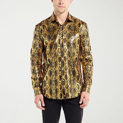 Opposuits Shiny Snake Mens Regular Fit Long Sleeve Dress Shirt In Yellow