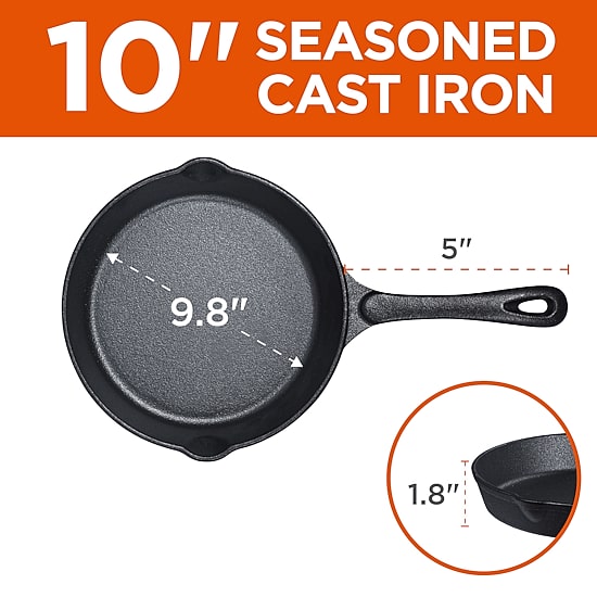 Commercial Chef Cast Iron 3-Piece Skillet