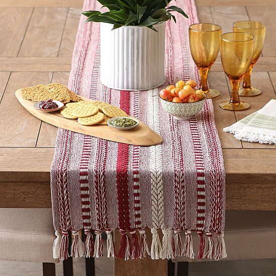 Design Imports Barn Red Braided Stripe Table Runner