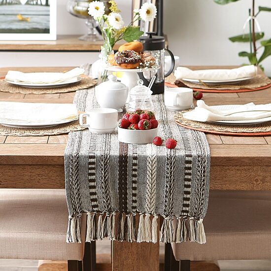 Design Imports Dark Brown Braided Stripe Table Runner