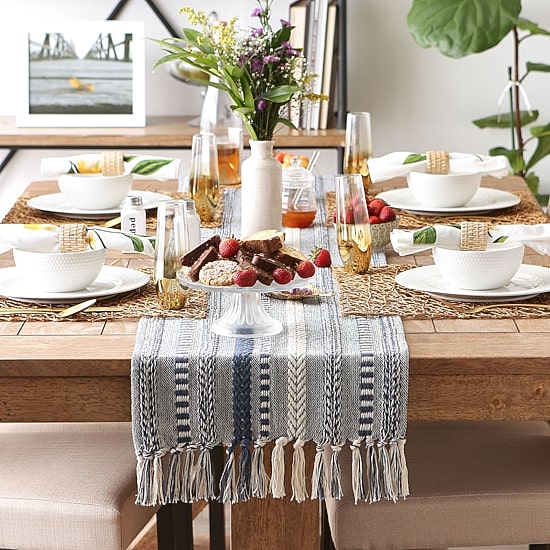 Design Imports French Blue Braided Stripe Table Runner