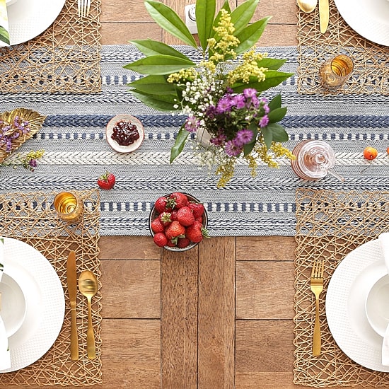 Design Imports French Blue Braided Stripe Table Runner