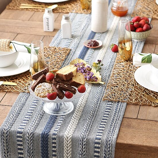 Design Imports French Blue Braided Stripe Table Runner