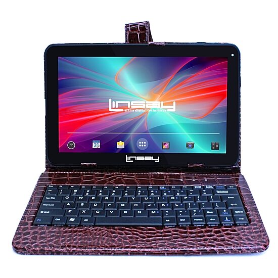 10.1" Quad Core 2GB RAM 32GB Storage Android 12 Tablet with Brown Crocodile Style Leather Keyboard"