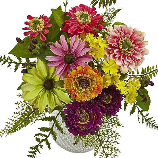 Nearly Natural Mixed Flower In Glass Vase Artificial Flowers