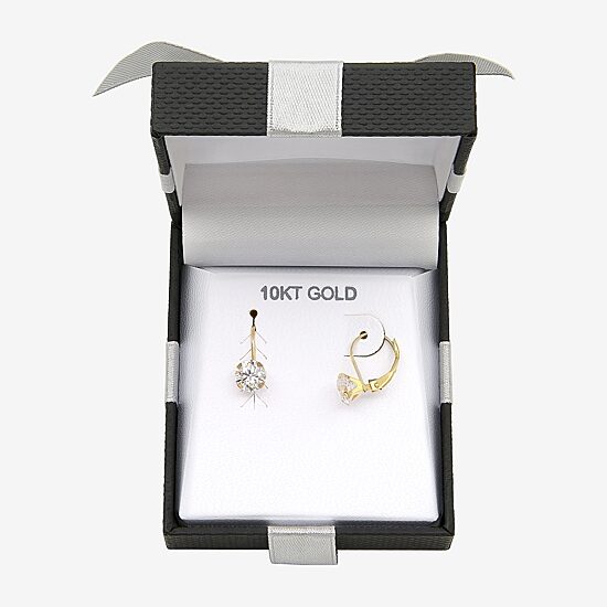Womens Cubic Zirconia 10K Gold Round Drop Earrings