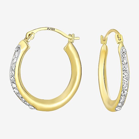 Womens White Crystal 10K Gold 18mm Round Hoop Earrings