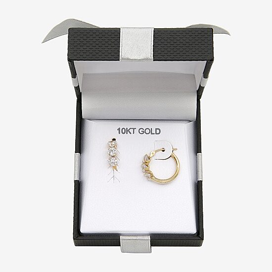 Womens Cubic Zirconia 10K Gold 14mm Round Hoop Earrings