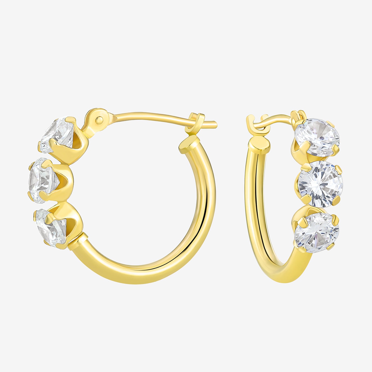 Womens Cubic Zirconia 10K Gold 14mm Round Hoop Earrings