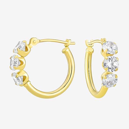 Womens Cubic Zirconia 10K Gold 14mm Round Hoop Earrings