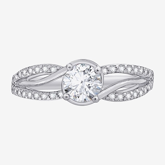Diamonart Womens Cubic Zirconia Sterling Silver Round Crossover Side Stone Promise Ring