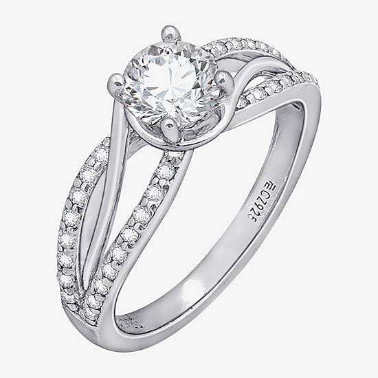 Diamonart Womens Cubic Zirconia Sterling Silver Round Crossover Side Stone Promise Ring