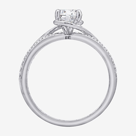 Diamonart Womens Cubic Zirconia Sterling Silver Round Crossover Side Stone Promise Ring