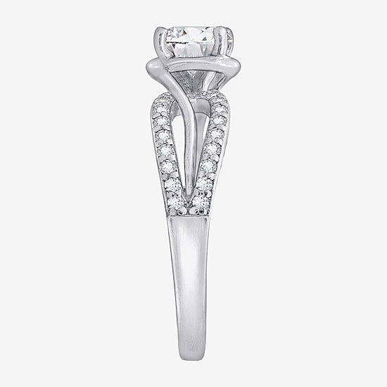 Diamonart Womens Cubic Zirconia Sterling Silver Round Crossover Side Stone Promise Ring