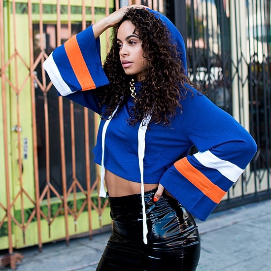 Poetic Justice Womens Plus Hooded Long Sleeve Crop Top