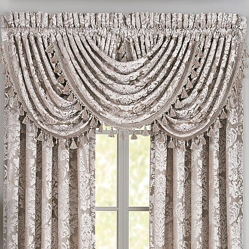 J Queen New York Bel Air Chenille Waterfall Window Valance, 33" x 49" - Sand