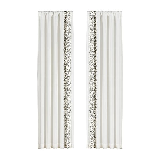 Royal Court Laurel Rod Pocket Embroidered Light-Filtering Set of 2 Curtain Panel