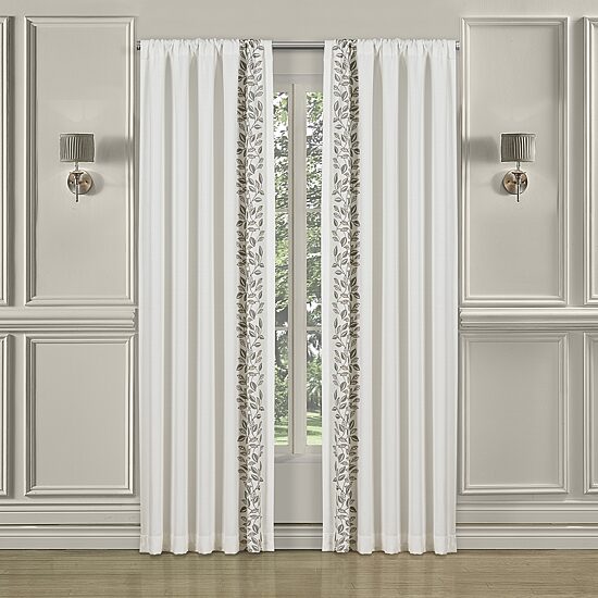 Royal Court Laurel Rod Pocket Embroidered Light-Filtering Set of 2 Curtain Panel