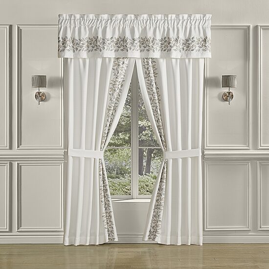 Royal Court Laurel Rod Pocket Embroidered Light-Filtering Set of 2 Curtain Panel