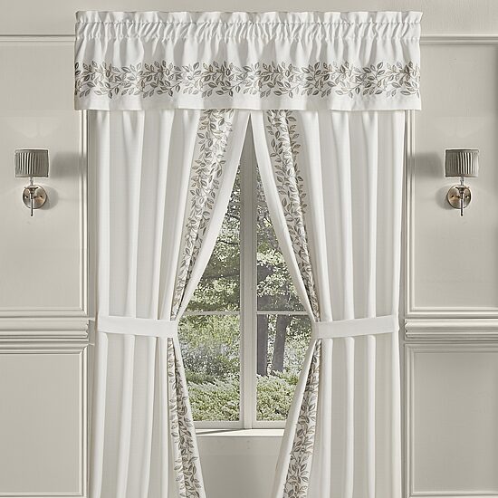 Royal Court Laurel Rod Pocket Embroidered Light-Filtering Set of 2 Curtain Panel