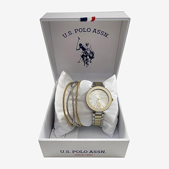 U.S. Polo Assn. Womens Two Tone 2-pc. Watch Boxed Set Usc6027jc
