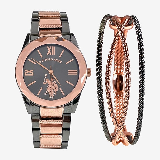 U.S. Polo Assn. Womens Two Tone 2-pc. Watch Boxed Set Usc6034jc