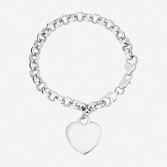 Silver Reflections Womens Pure Silver Over Brass Heart Charm Bracelet