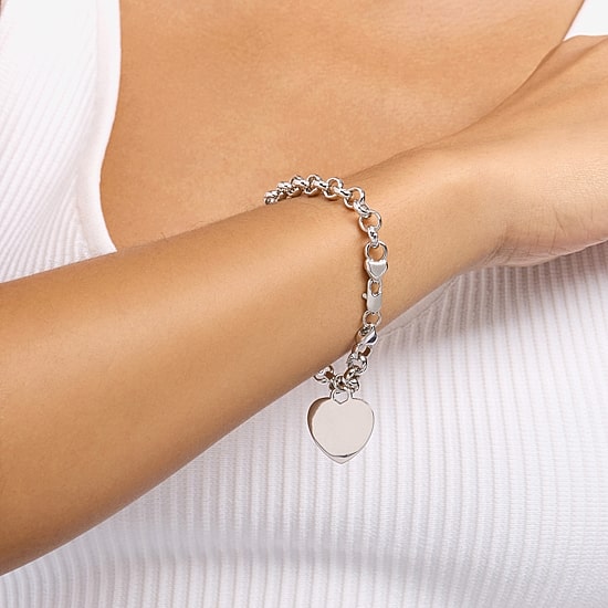 Silver Reflections Womens Pure Silver Over Brass Heart Charm Bracelet