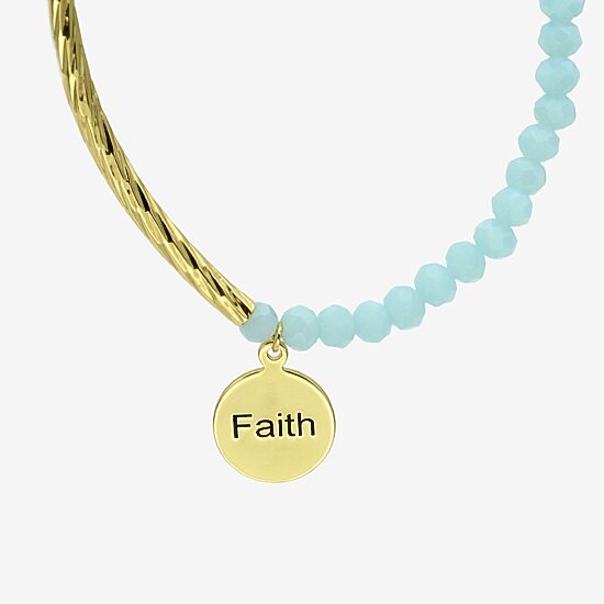Gold Reflections Faith Womens Blue Crystal 14K Gold Over Brass Round Beaded Bracelet