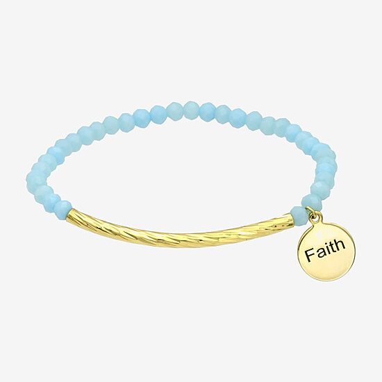Gold Reflections Faith Womens Blue Crystal 14K Gold Over Brass Round Beaded Bracelet