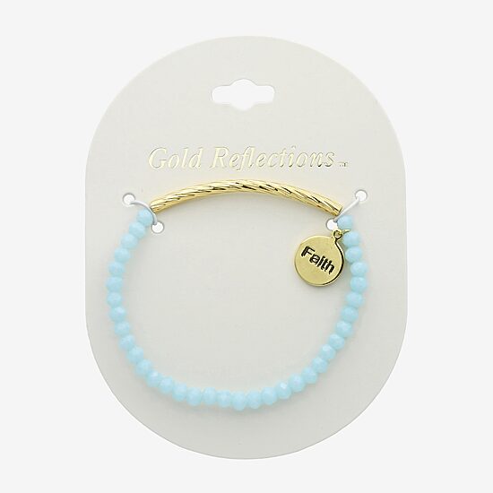 Gold Reflections Faith Womens Blue Crystal 14K Gold Over Brass Round Beaded Bracelet