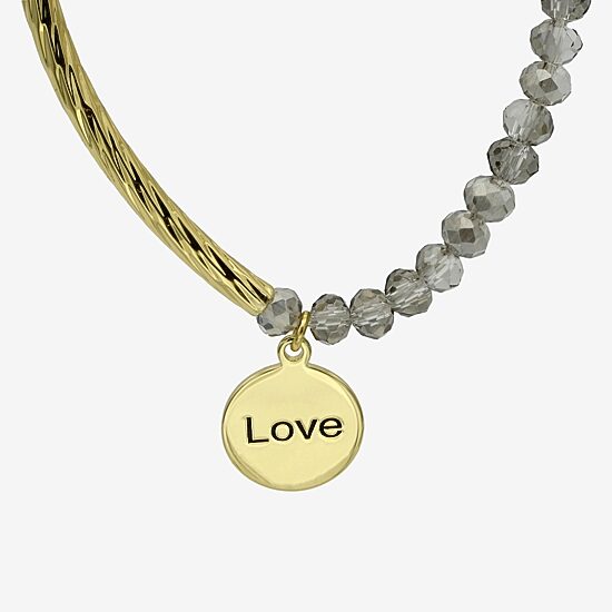 Gold Reflections Love Womens Gray Crystal 14K Gold Over Brass Round Beaded Bracelet