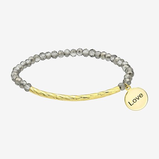Gold Reflections Love Womens Gray Crystal 14K Gold Over Brass Round Beaded Bracelet