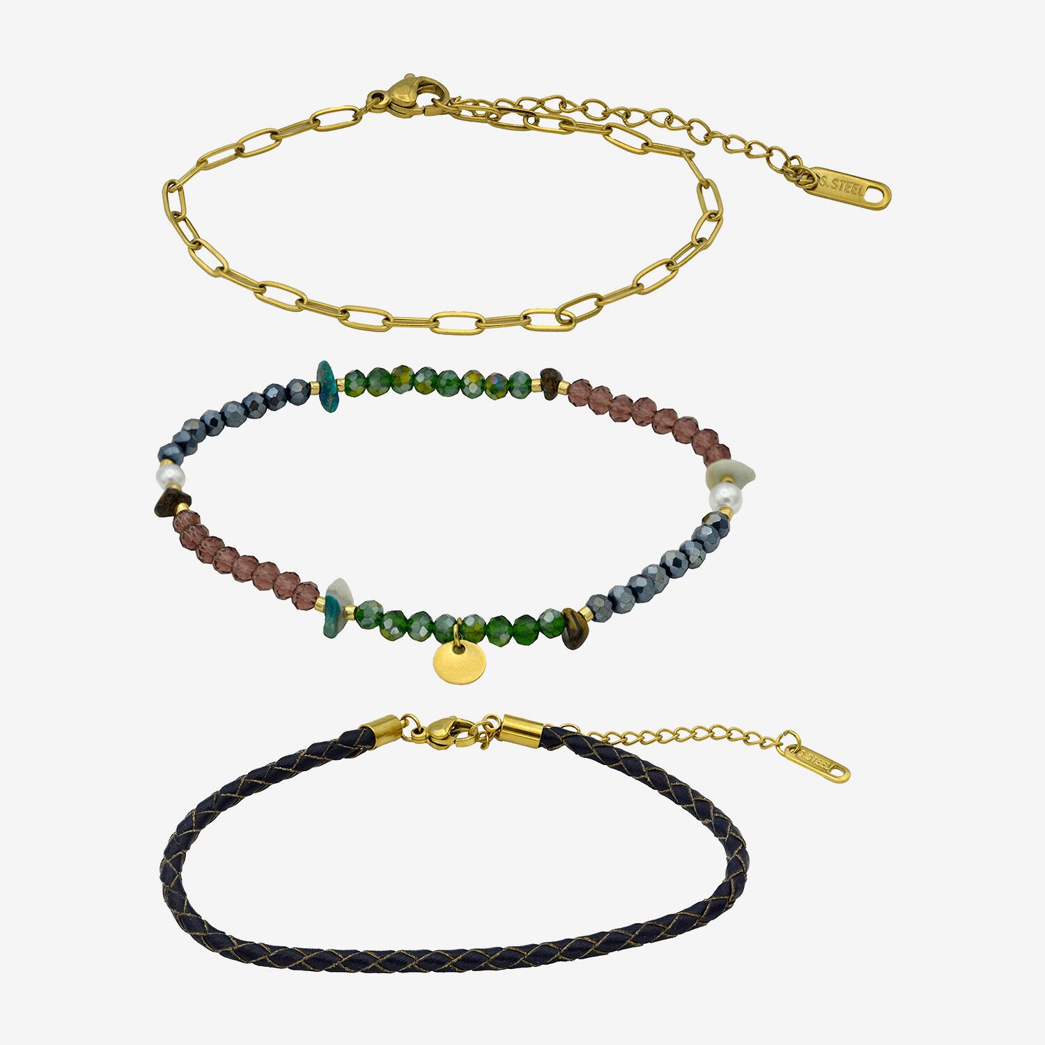 Gold Reflections Womens 3-pc. Multi Color Crystal 14K Gold Over Brass Bracelet Set