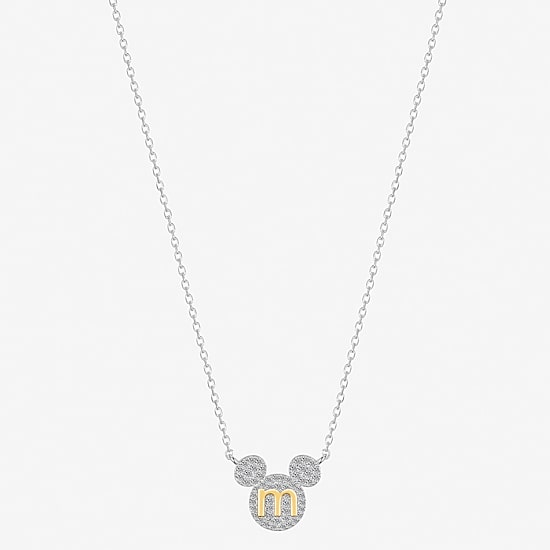 Disney Classics Initial Womens Cubic Zirconia 14K Gold Over Brass Pure Silver Over Brass 16 Inch Pendant Necklace