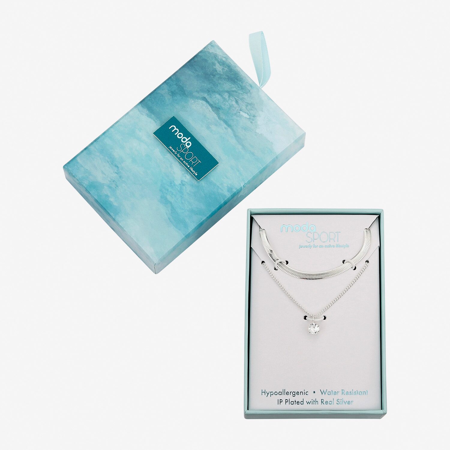 Moda Sport Hypoallergenic Water-Resistant Womens Cubic Zirconia Stainless Steel Round Hypoallergenic 16 Inch Pendant Necklace