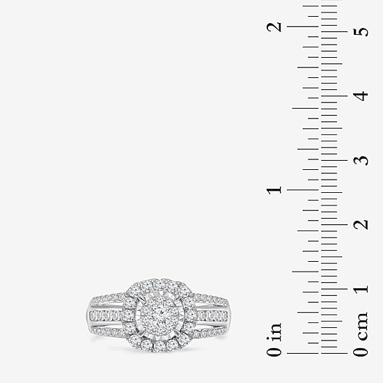 (I / SI2) Womens 1 CT. T.W. Lab Grown White Diamond 10K or 14K White Gold Cushion Side Stone Halo Engagement Ring