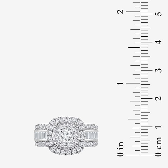 (I / I1) Womens 2 CT. T.W. Lab Grown White Diamond 10K or 14K Gold Cushion Side Stone Halo Engagement Ring