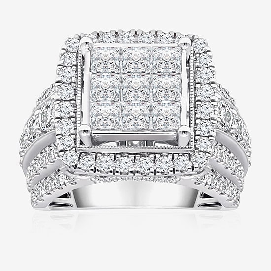 Womens 4 CT. T.W. Natural White Diamond 10K Gold Cushion Halo Engagement Ring