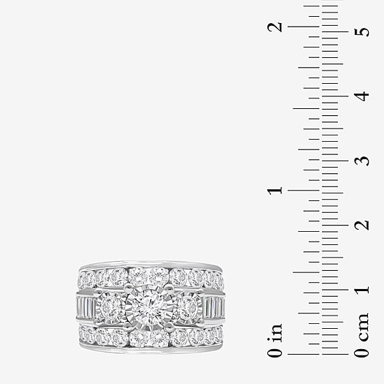 Womens 4 CT.T.W. Natural Diamond Gold Round Side Stone 3-Stone Engagement Ring
