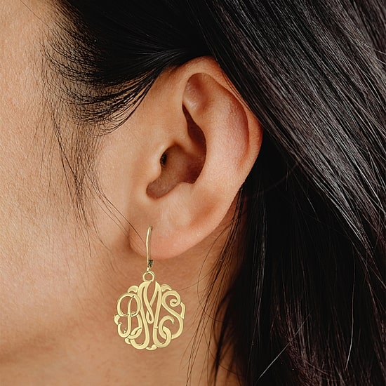 Personalized 14K Gold Over Sterling Silver Monogram Drop Earrings