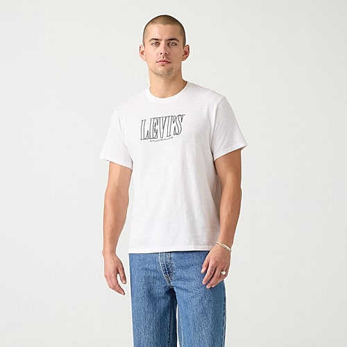 Levi's Mens Crew Neck Short Sleeve Relaxed Fit Graphic T-Shirt, Large, White