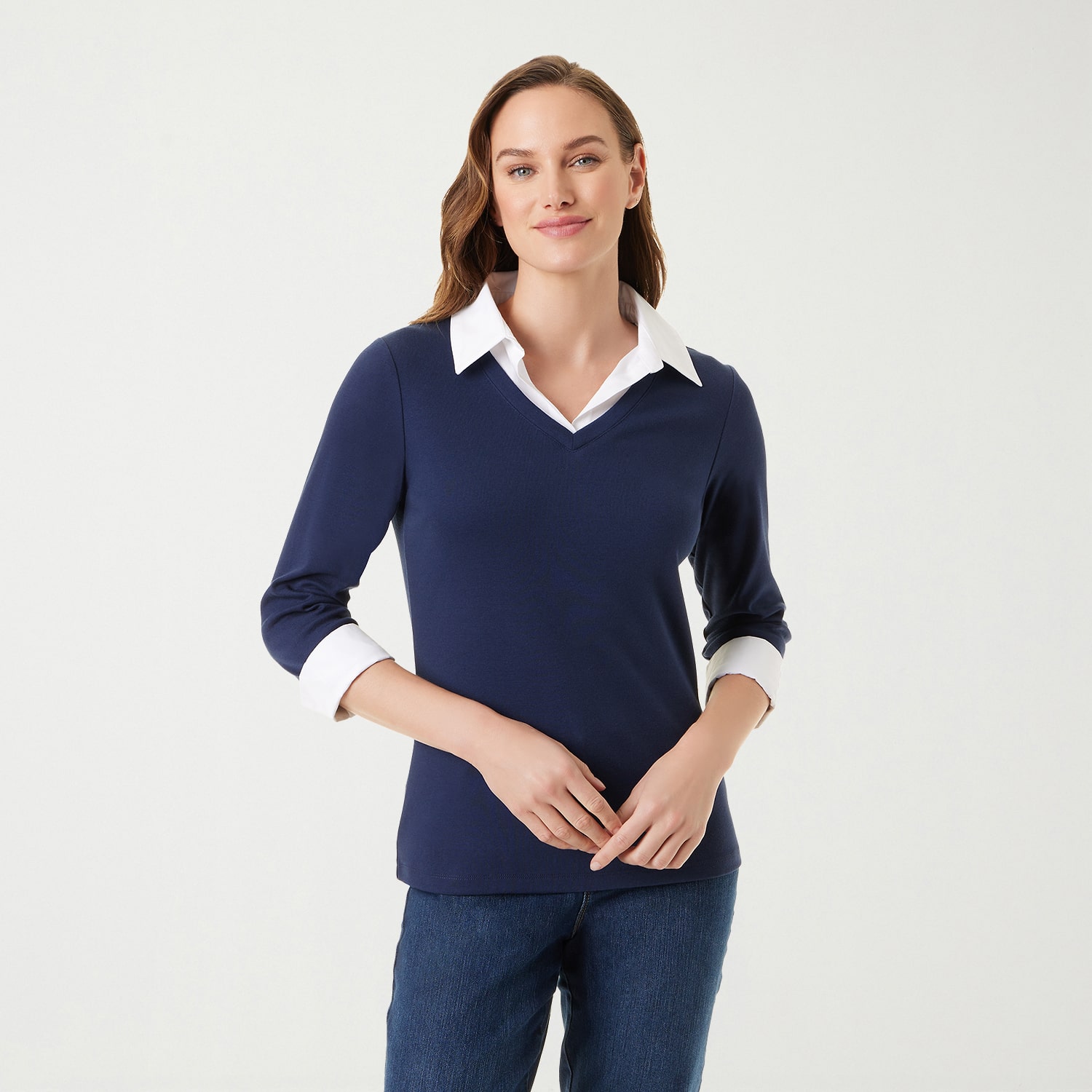 Gloria Vanderbilt Maxine Womens 3/4 Sleeve Layered Top