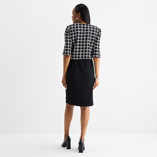 Maya Brooke Womens Plaid Jacket Dress