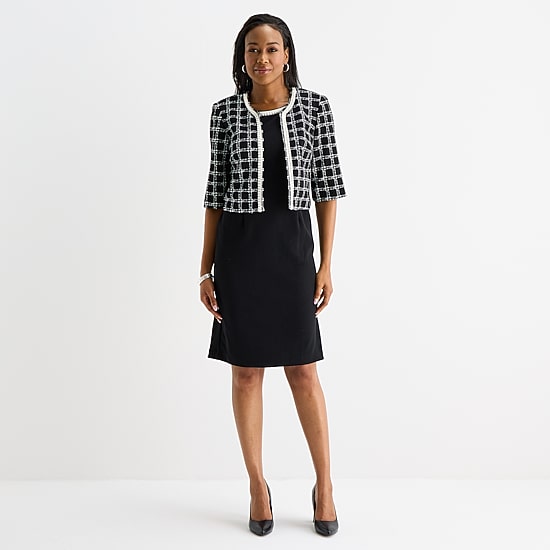 Maya Brooke Womens Plaid Jacket Dress
