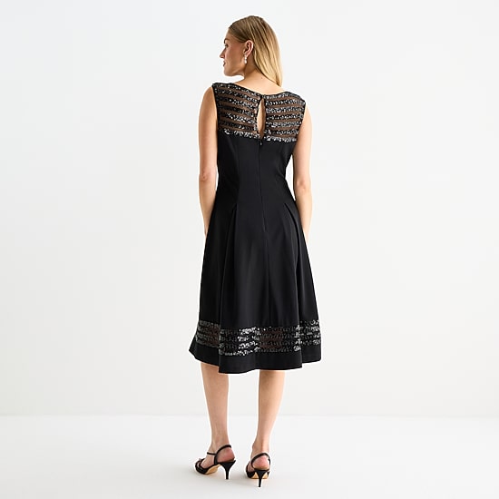 Brianna Milay Womens Round Neck Sleeveless Sequin Fit + Flare Dress