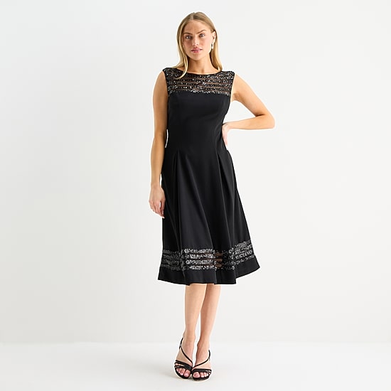 Brianna Milay Womens Round Neck Sleeveless Sequin Fit + Flare Dress