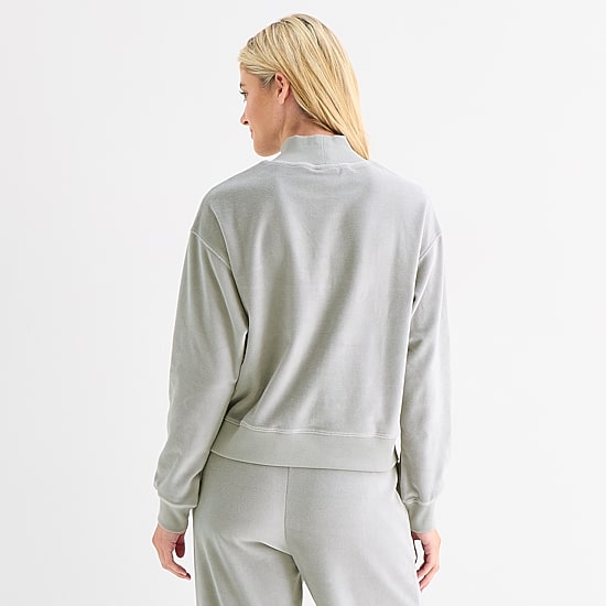 Reebok Womens Long Sleeve Velour Mock Neck Top