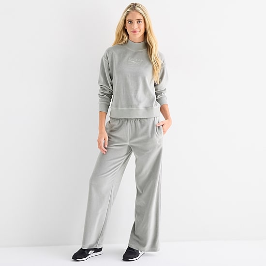 Reebok Womens Long Sleeve Velour Mock Neck Top